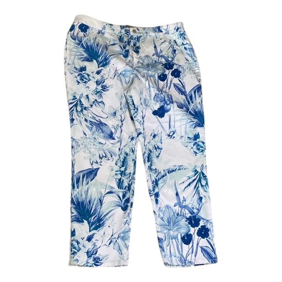 Chico's 16 Denim Jeans Plus Girlfriend Ankle 3 Pants Boho Palm Resort White blue - Picture 7 of 11